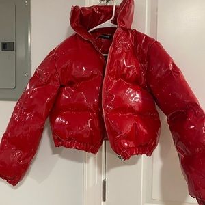 RED Crop Puffer Jacket
